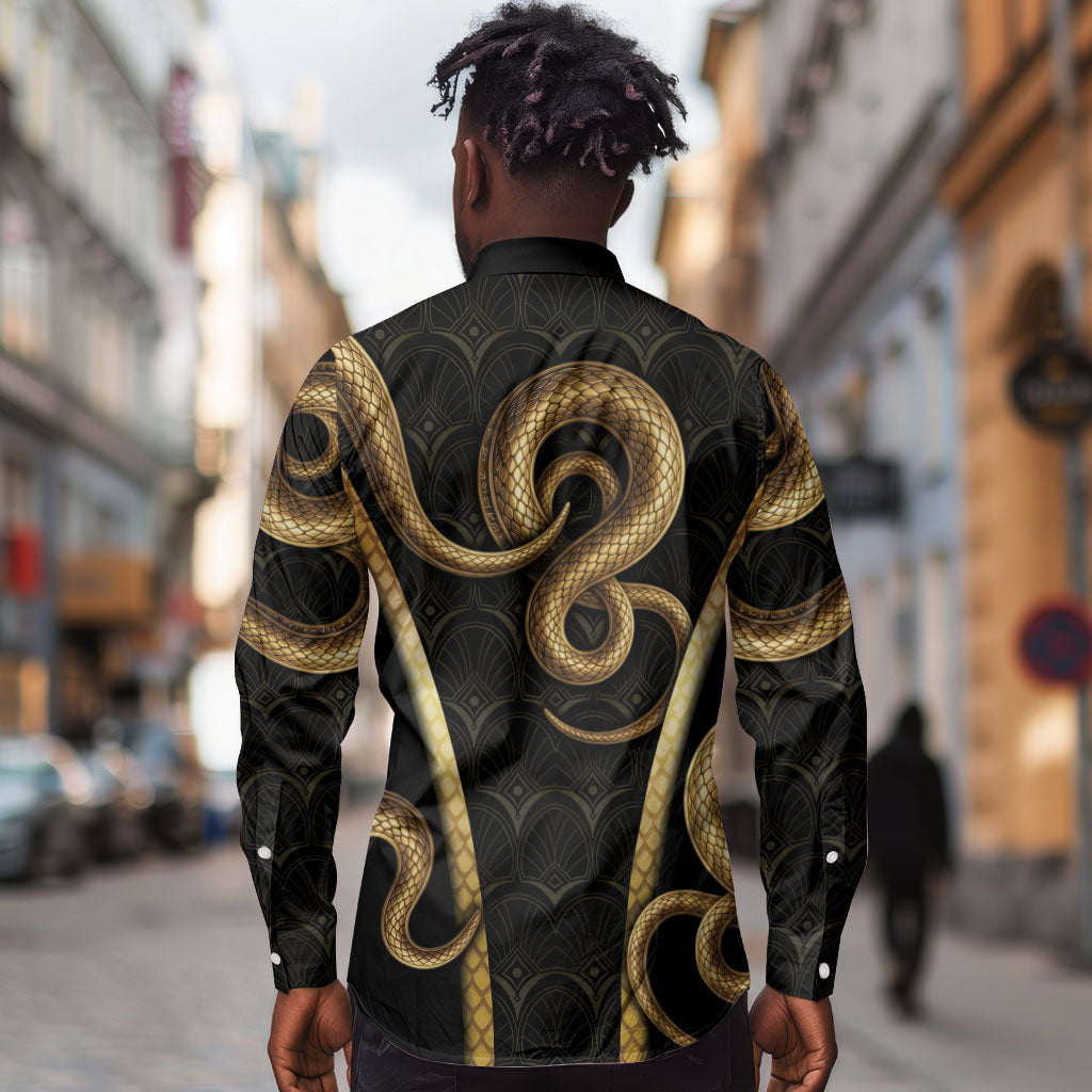 Egypt Uraeus Long Sleeve Button Shirt Gold Cobra Luxury Style