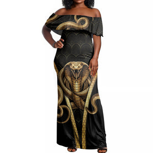 Egypt Uraeus Off Shoulder Maxi Dress Gold Cobra Luxury Style