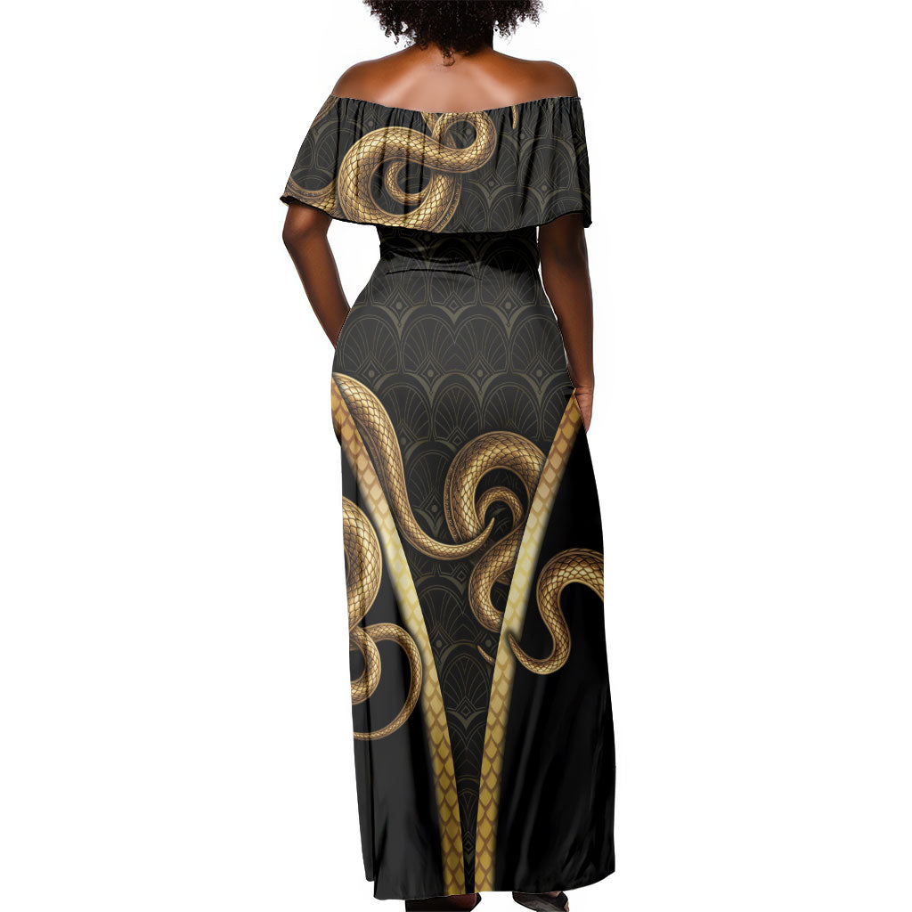 Egypt Uraeus Off Shoulder Maxi Dress Gold Cobra Luxury Style