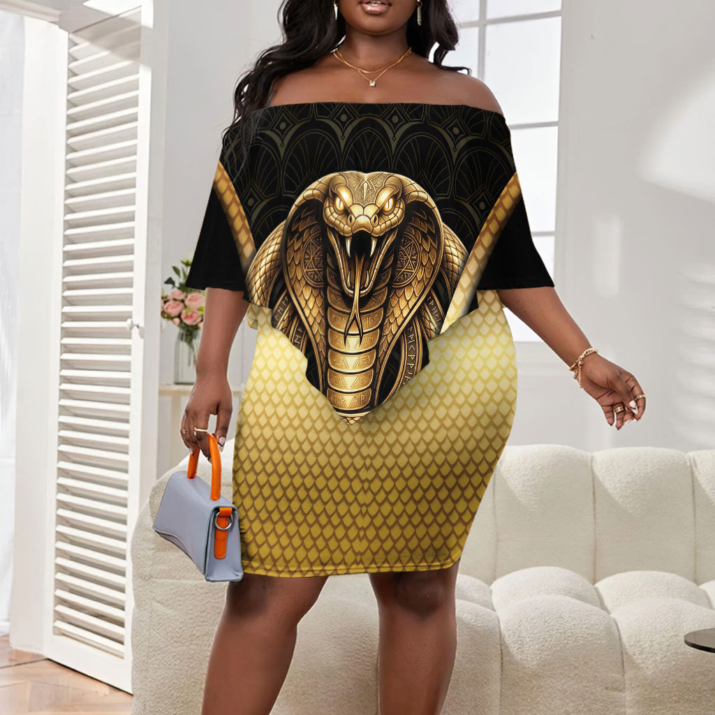Egypt Uraeus Off Shoulder Short Dress Gold Cobra Luxury Style