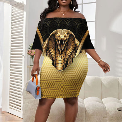 Egypt Uraeus Off Shoulder Short Dress Gold Cobra Luxury Style