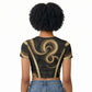 Egypt Uraeus Raglan Cropped T shirt Gold Cobra Luxury Style