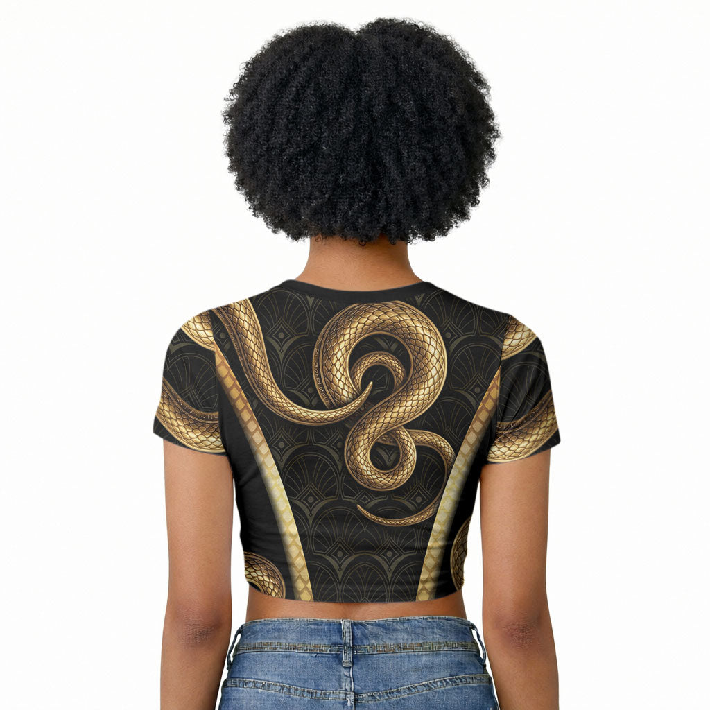 Egypt Uraeus Raglan Cropped T shirt Gold Cobra Luxury Style