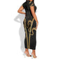 Egypt Uraeus Short Sleeve Bodycon Dress Gold Cobra Luxury Style