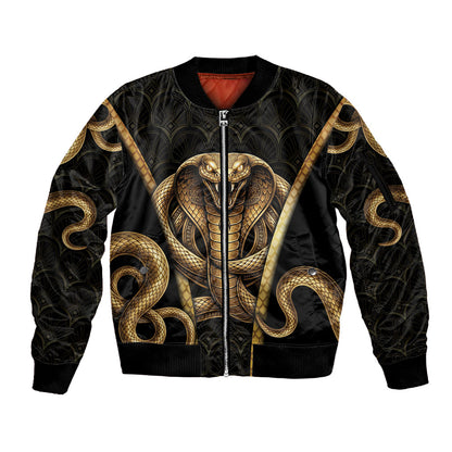 Egypt Uraeus Sleeve Zip Bomber Jacket Gold Cobra Luxury Style
