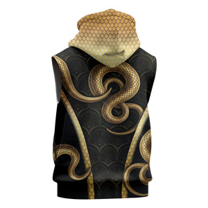 Egypt Uraeus Sleeveless Hoodie Gold Cobra Luxury Style