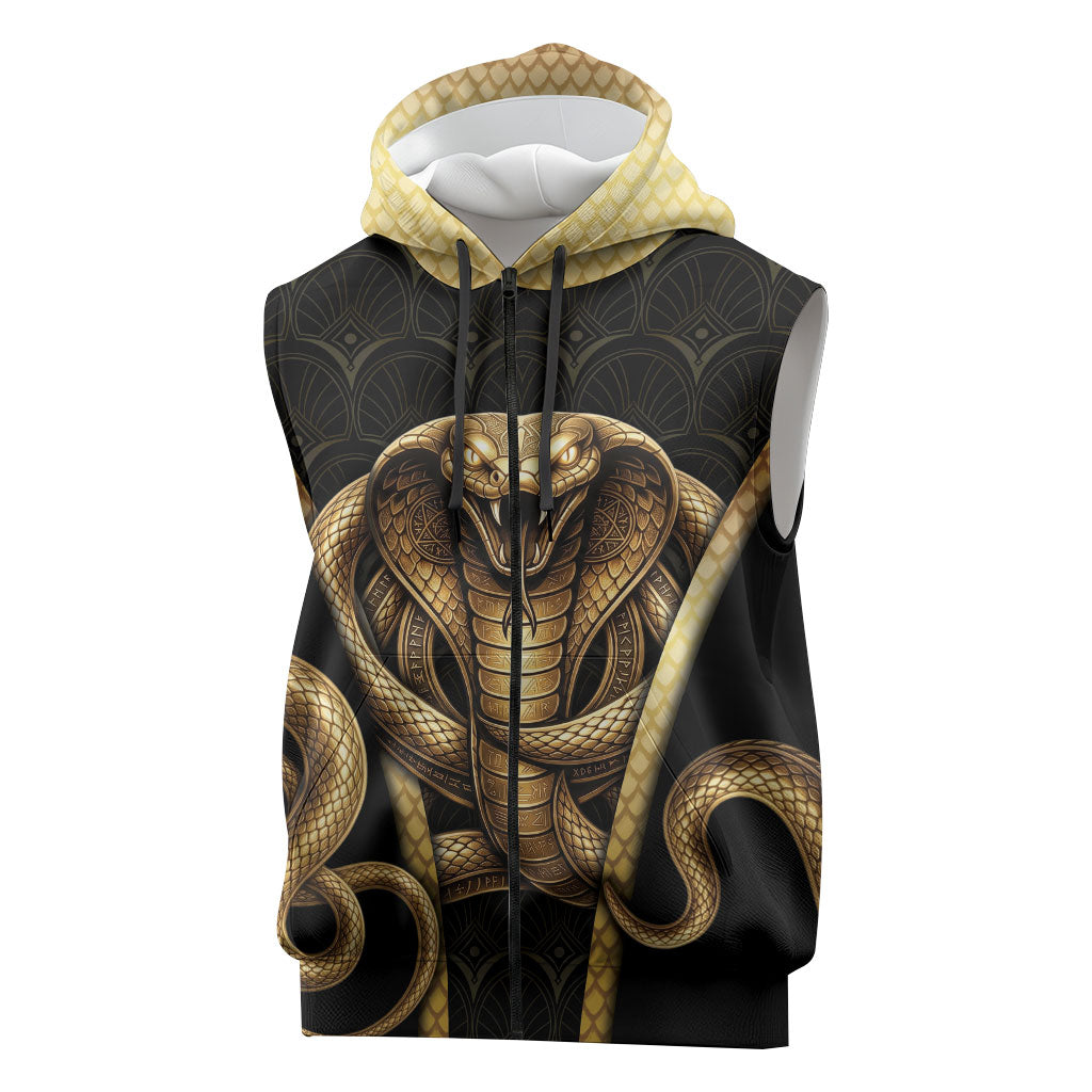 Egypt Uraeus Sleeveless Zip Hoodie Gold Cobra Luxury Style
