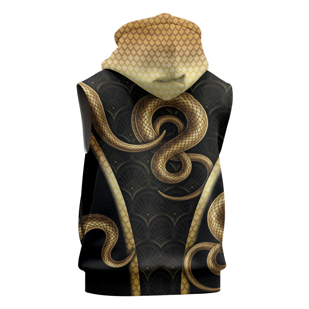 Egypt Uraeus Sleeveless Zip Hoodie Gold Cobra Luxury Style