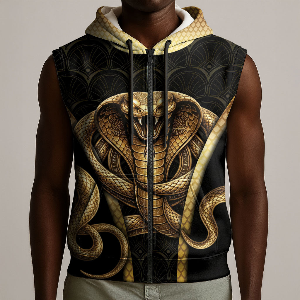 Egypt Uraeus Sleeveless Zip Hoodie Gold Cobra Luxury Style