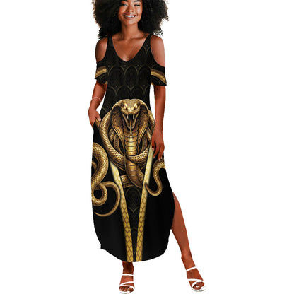 Egypt Uraeus Summer Maxi Dress Gold Cobra Luxury Style