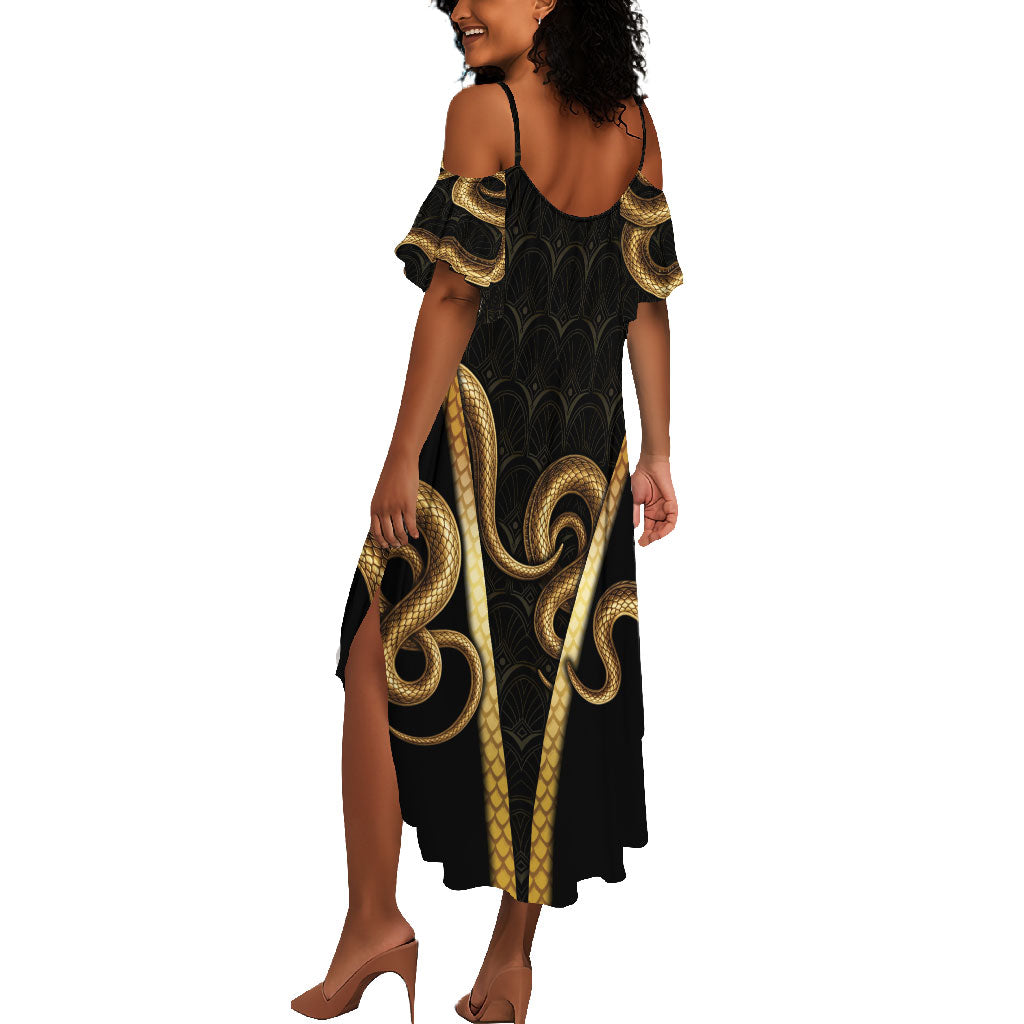 Egypt Uraeus Summer Maxi Dress Gold Cobra Luxury Style