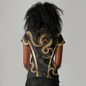 Egypt Uraeus Women V-Neck T-Shirt Gold Cobra Luxury Style