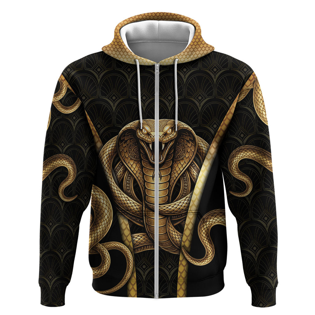 Egypt Uraeus Zip Hoodie Gold Cobra Luxury Style