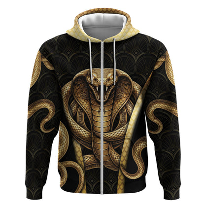 Egypt Uraeus Zip Hoodie Gold Cobra Luxury Style