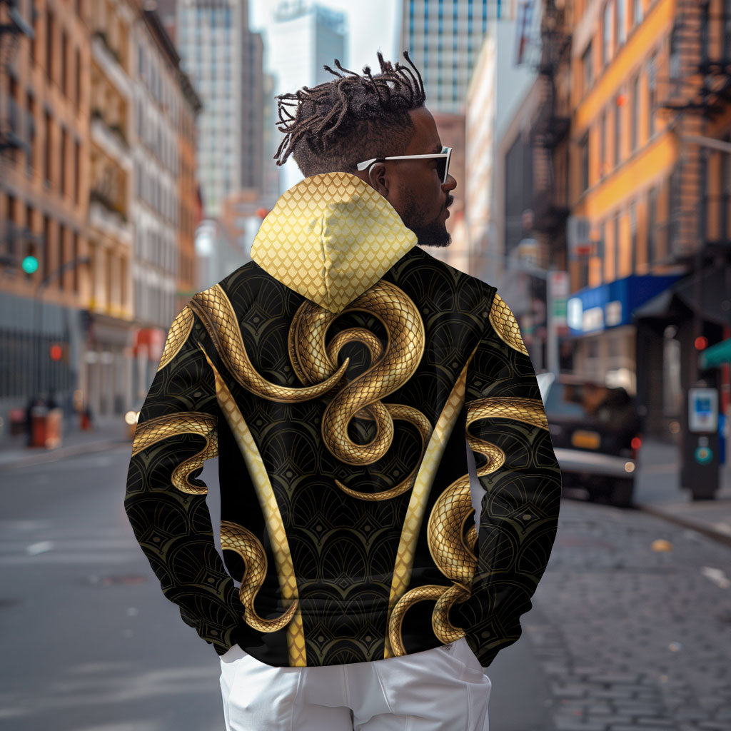Egypt Uraeus Zip Hoodie Gold Cobra Luxury Style