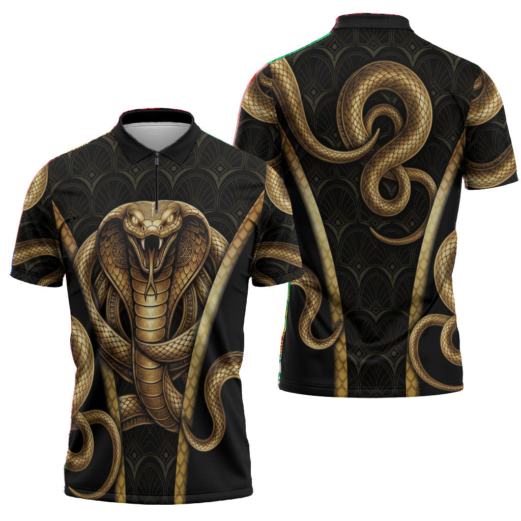 Egypt Uraeus Zipper Polo Shirt Gold Cobra Luxury Style