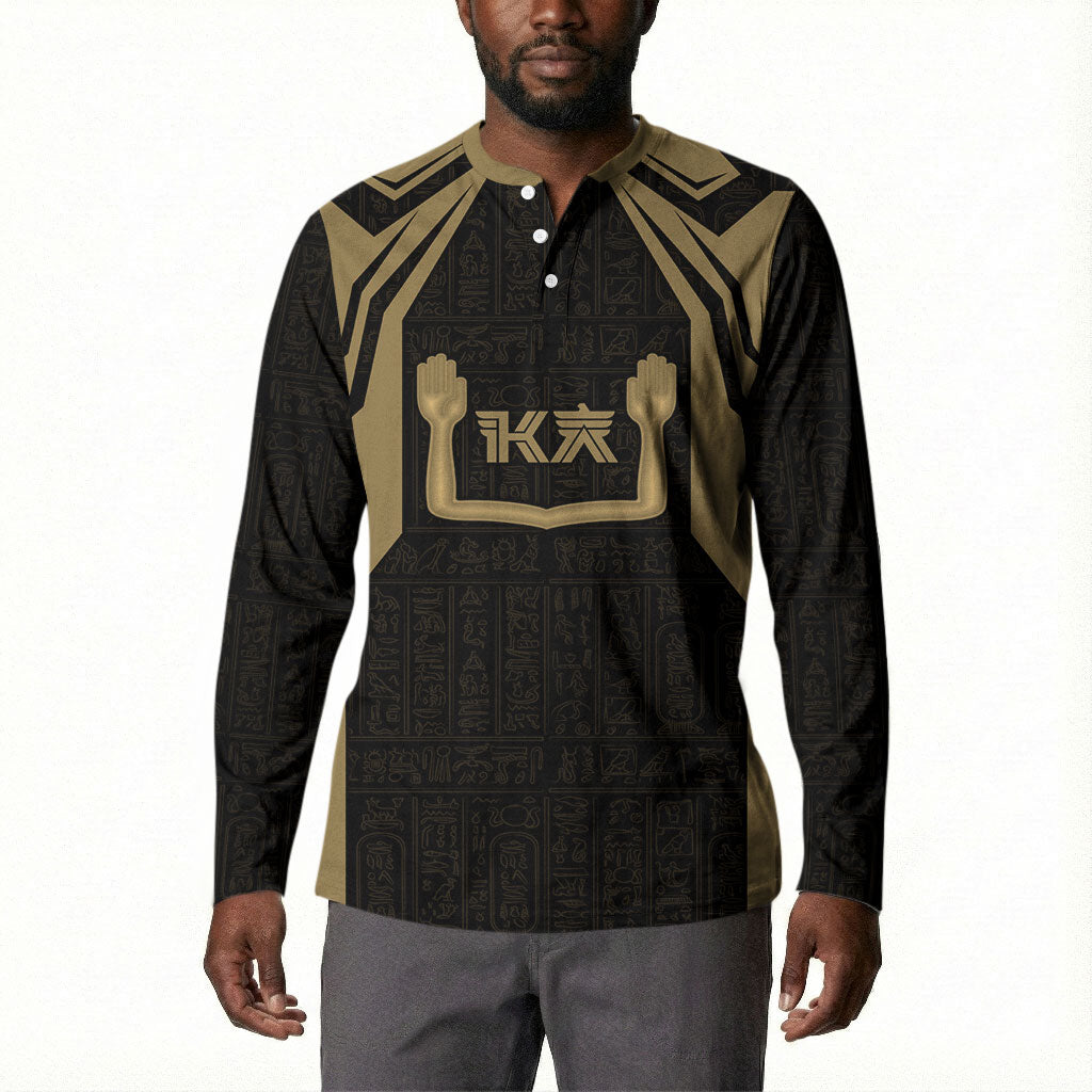 Custom Egypt KA Button Sweatshirt Gold Symbol Hieroglyphic Texture