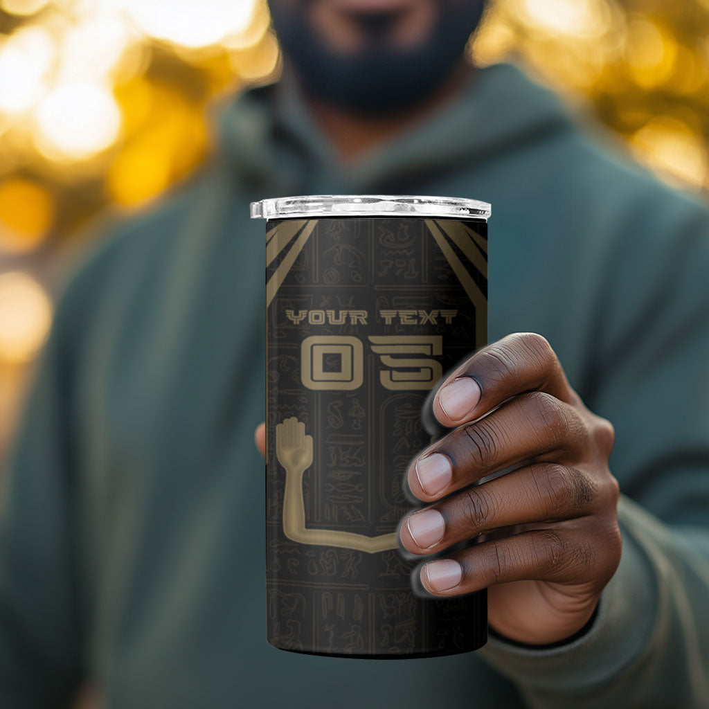 Custom Egypt KA 4 in 1 Can Cooler Tumbler Gold Symbol Hieroglyphic Texture
