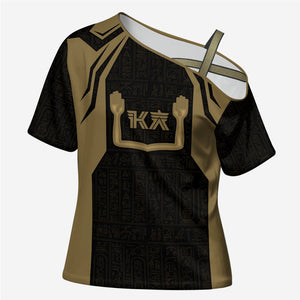 Custom Egypt KA Cross Shoulder Shirt Gold Symbol Hieroglyphic Texture