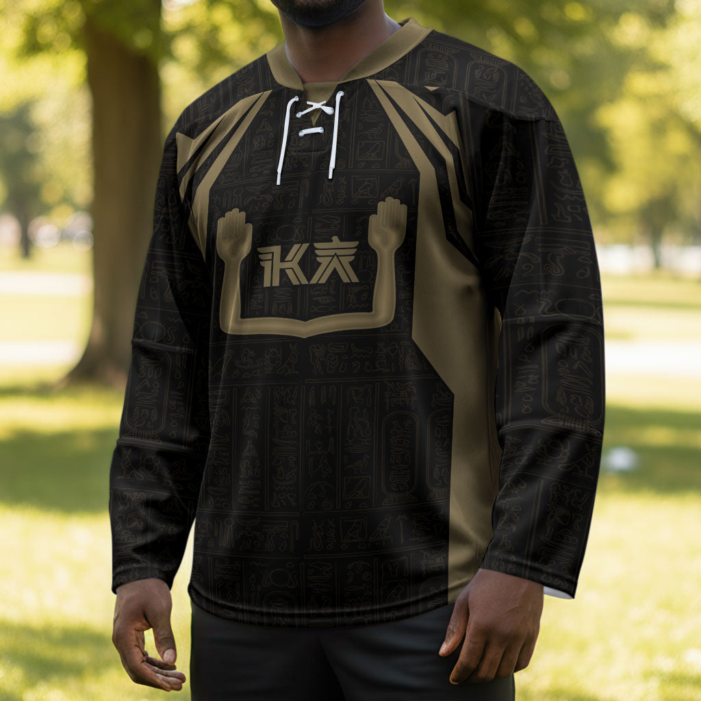 Custom Egypt KA Hockey Jersey Gold Symbol Hieroglyphic Texture