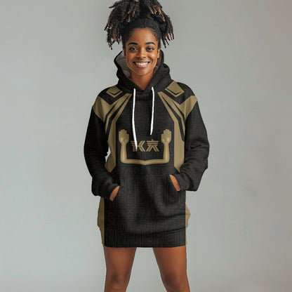 Custom Egypt KA Hoodie Dress Gold Symbol Hieroglyphic Texture