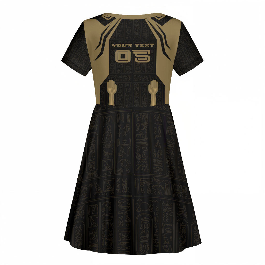 Custom Egypt KA Kid Short Sleeve Dress Gold Symbol Hieroglyphic Texture