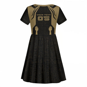 Custom Egypt KA Kid Short Sleeve Dress Gold Symbol Hieroglyphic Texture