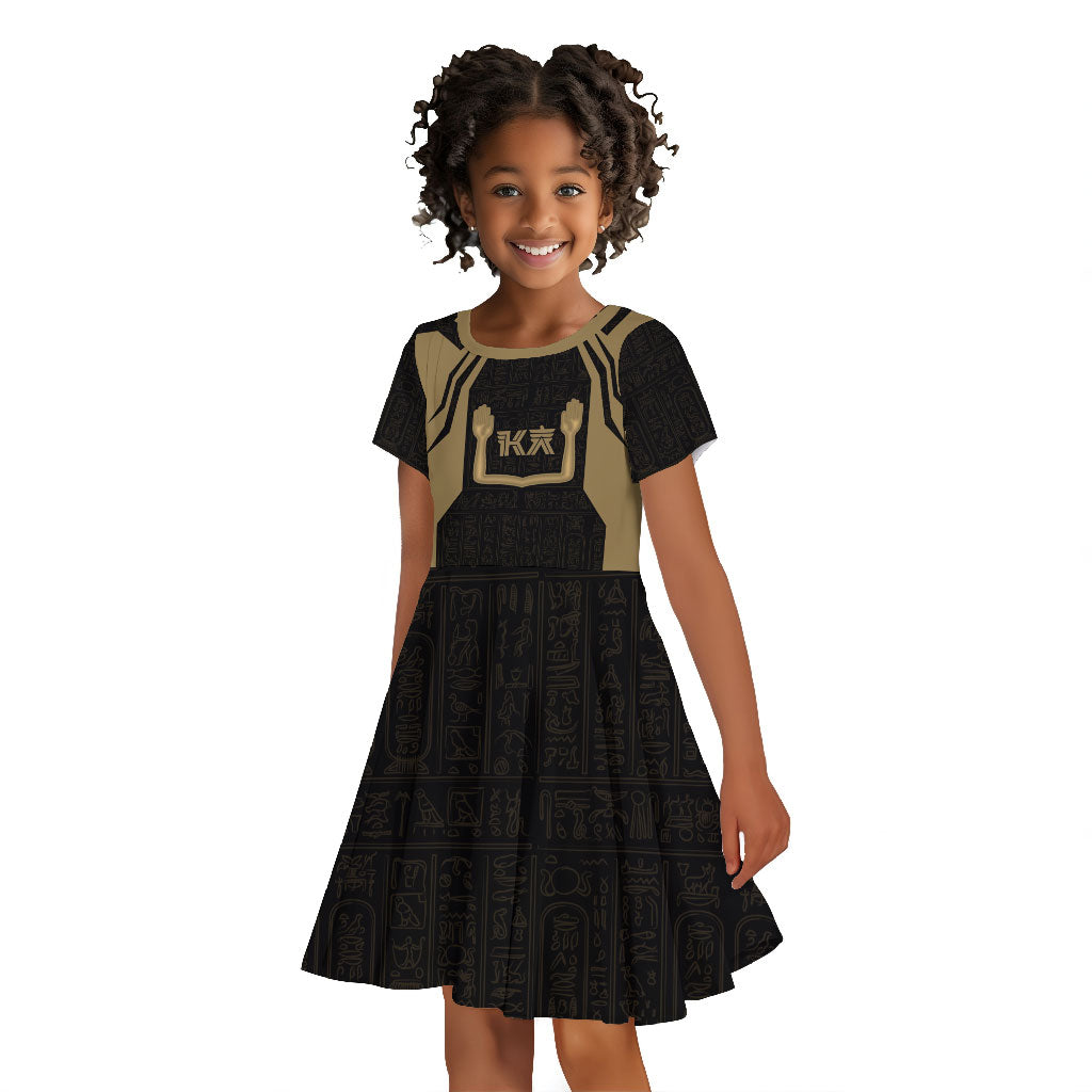 Custom Egypt KA Kid Short Sleeve Dress Gold Symbol Hieroglyphic Texture