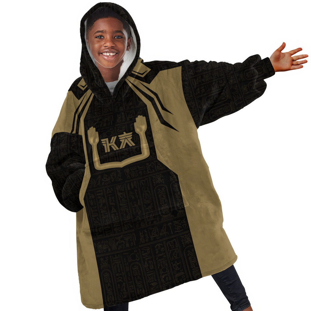 Custom Egypt KA Kid Wearable Blanket Hoodie Gold Symbol Hieroglyphic Texture