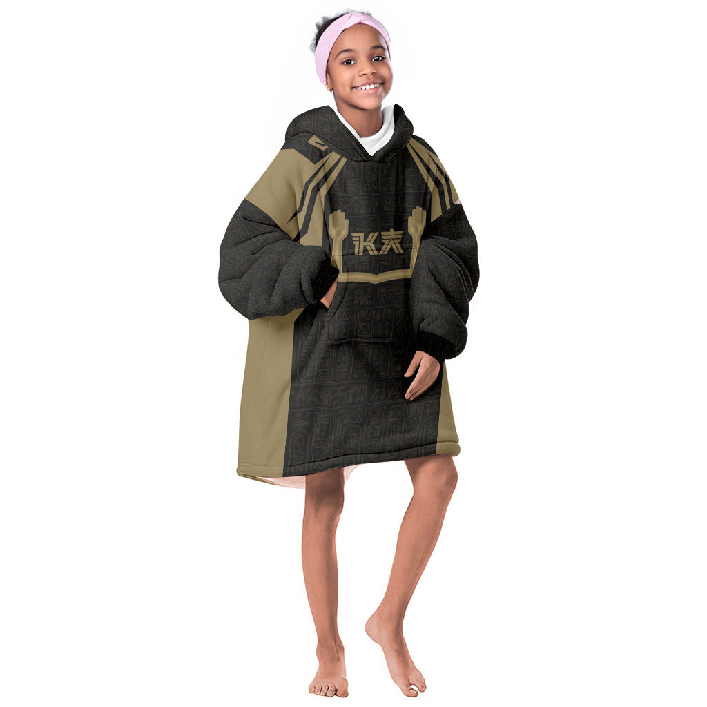 Custom Egypt KA Kid Wearable Blanket Hoodie Gold Symbol Hieroglyphic Texture