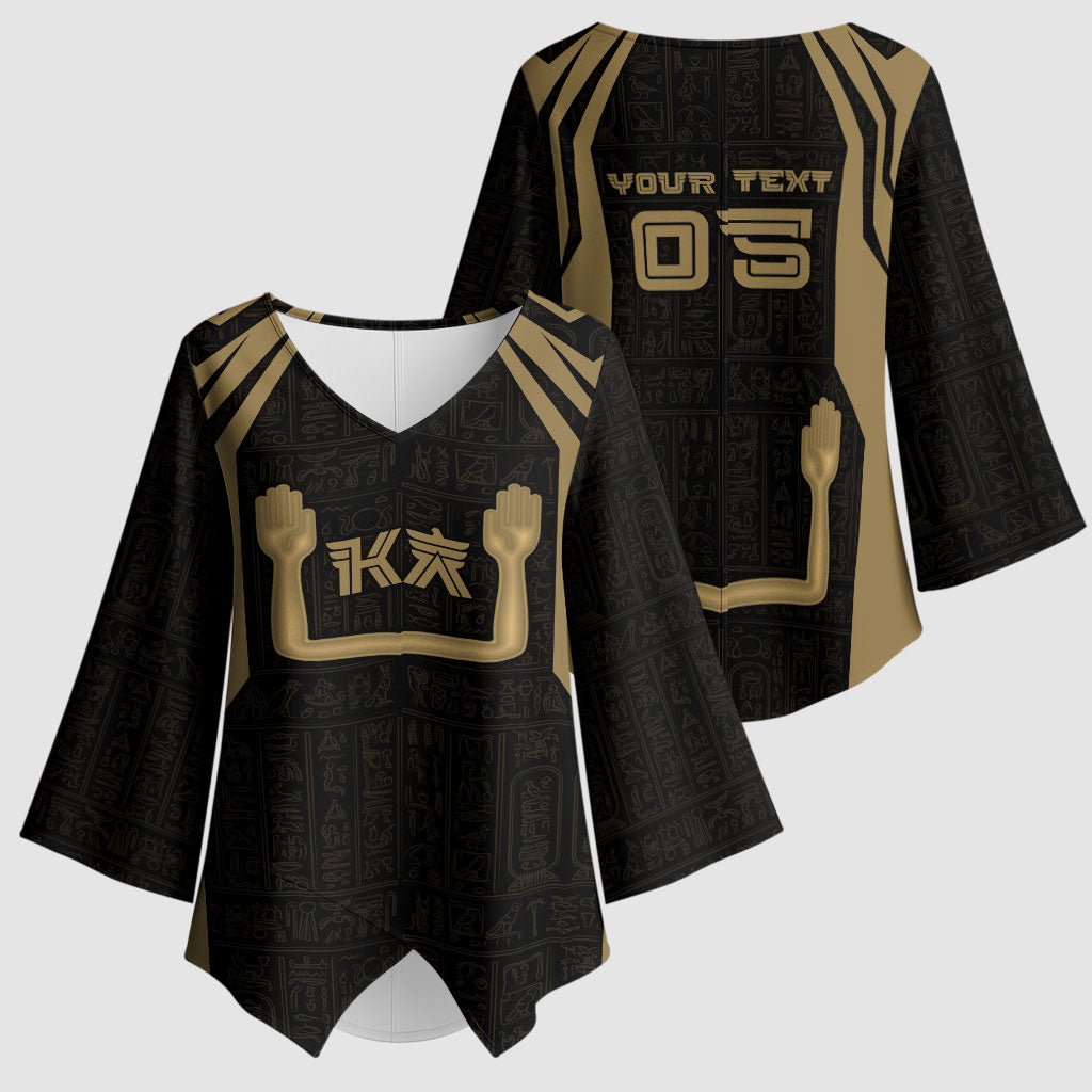 Custom Egypt KA Kimono Sleeve Blouse Gold Symbol Hieroglyphic Texture