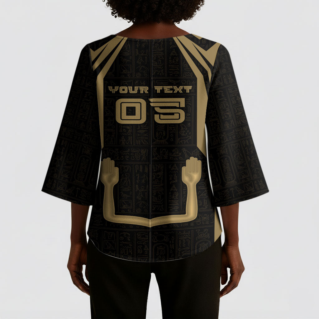 Custom Egypt KA Kimono Sleeve Blouse Gold Symbol Hieroglyphic Texture