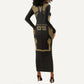 Custom Egypt KA Long Sleeve Bodycon Dress Gold Symbol Hieroglyphic Texture