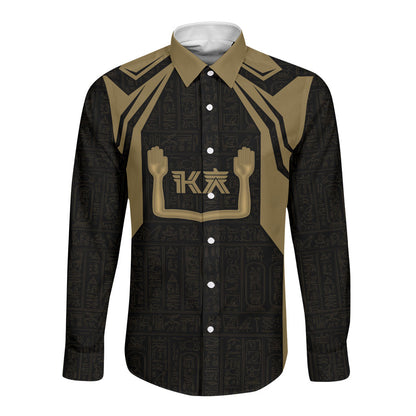 Custom Egypt KA Long Sleeve Button Shirt Gold Symbol Hieroglyphic Texture