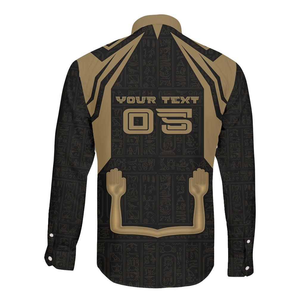 Custom Egypt KA Long Sleeve Button Shirt Gold Symbol Hieroglyphic Texture