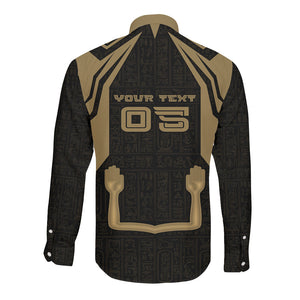 Custom Egypt KA Long Sleeve Button Shirt Gold Symbol Hieroglyphic Texture