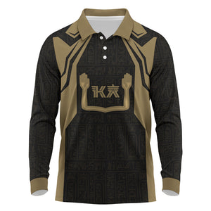 Custom Egypt KA Long Sleeve Polo Shirt Gold Symbol Hieroglyphic Texture