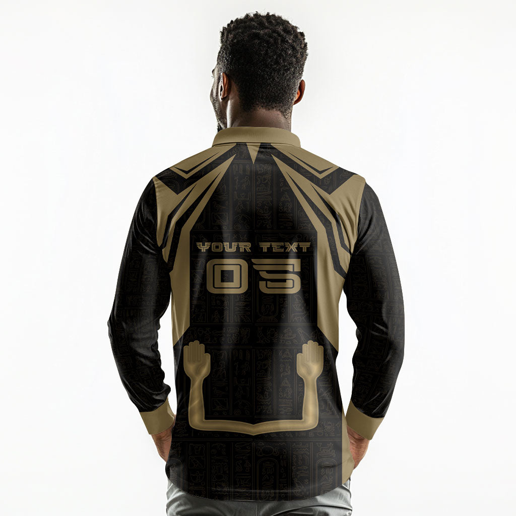 Custom Egypt KA Long Sleeve Polo Shirt Gold Symbol Hieroglyphic Texture