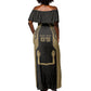 Custom Egypt KA Off Shoulder Maxi Dress Gold Symbol Hieroglyphic Texture