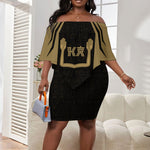 Custom Egypt KA Off Shoulder Short Dress Gold Symbol Hieroglyphic Texture