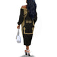 Custom Egypt KA Off The Shoulder Long Sleeve Dress Gold Symbol Hieroglyphic Texture