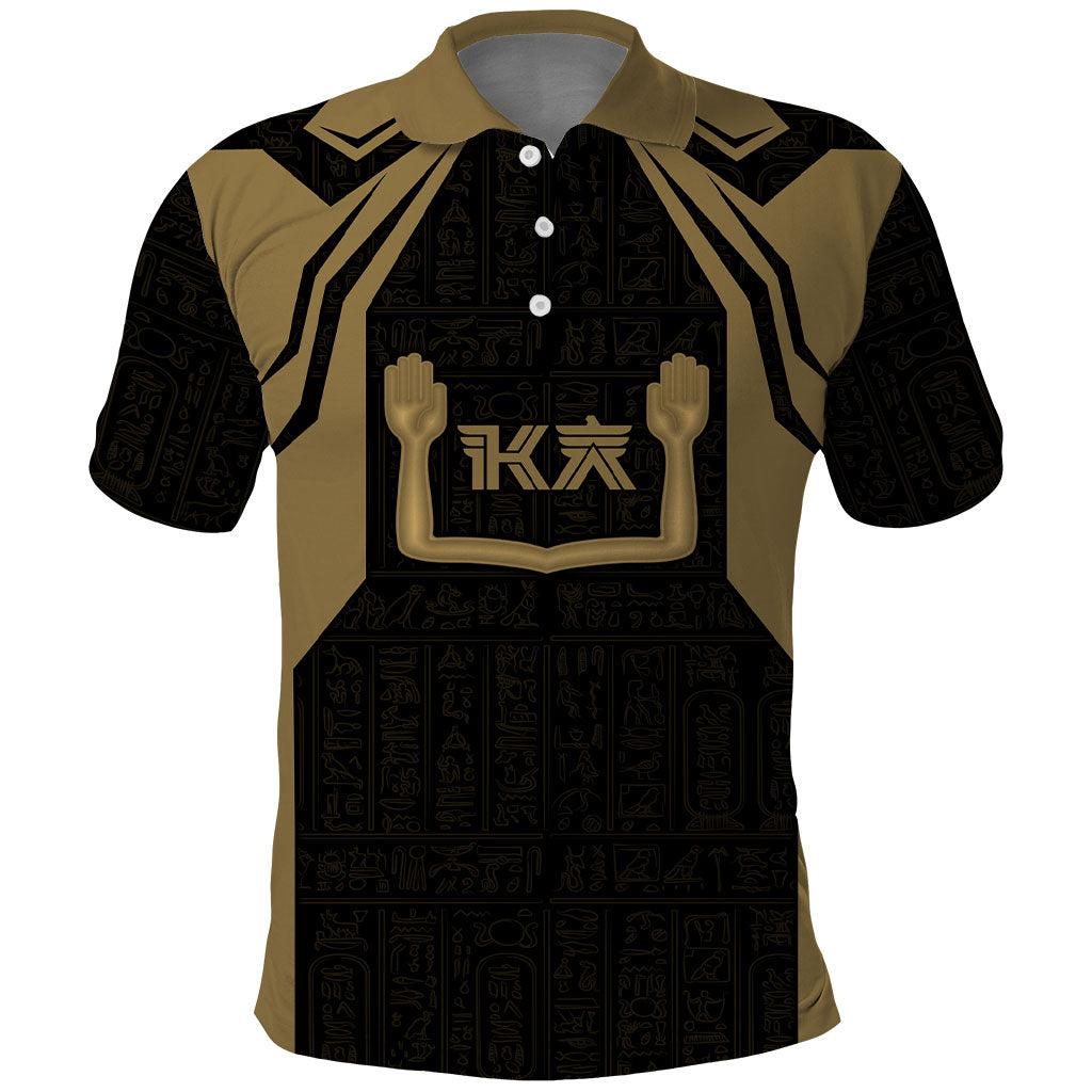 Custom Egypt KA Polo Shirt Gold Symbol Hieroglyphic Texture