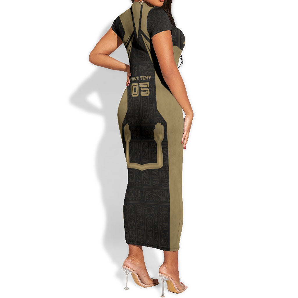 Custom Egypt KA Short Sleeve Bodycon Dress Gold Symbol Hieroglyphic Texture