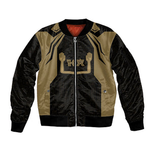 Custom Egypt KA Sleeve Zip Bomber Jacket Gold Symbol Hieroglyphic Texture