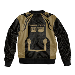 Custom Egypt KA Sleeve Zip Bomber Jacket Gold Symbol Hieroglyphic Texture