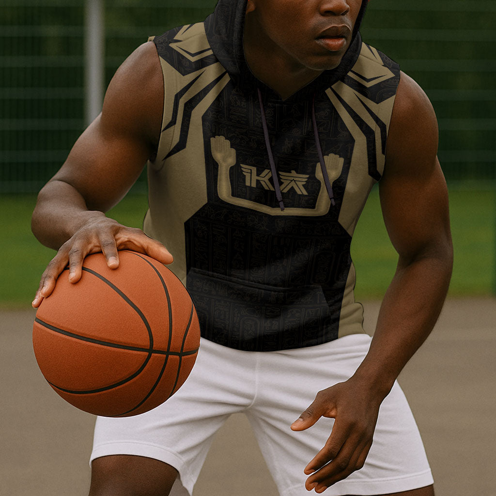 Custom Egypt KA Sleeveless Hoodie Gold Symbol Hieroglyphic Texture