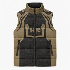 Custom Egypt KA Sleeveless Puffer Jacket Gold Symbol Hieroglyphic Texture