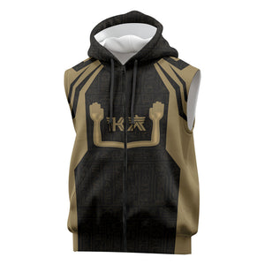 Custom Egypt KA Sleeveless Zip Hoodie Gold Symbol Hieroglyphic Texture