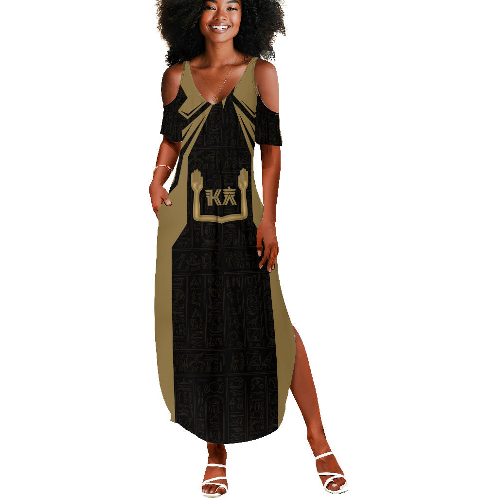 Custom Egypt KA Summer Maxi Dress Gold Symbol Hieroglyphic Texture