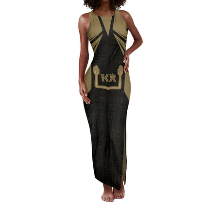 Custom Egypt KA Tank Maxi Dress Gold Symbol Hieroglyphic Texture
